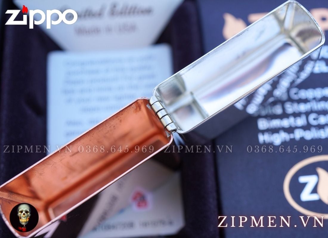 zippo lưỡng kim bạc khối đồng đỏ