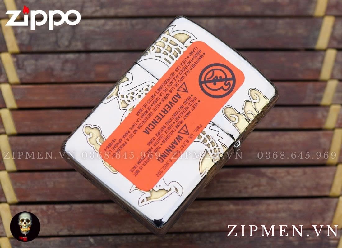 Bật lửa Zippo USA Armor cao cấp rồng cuộn màu vàng