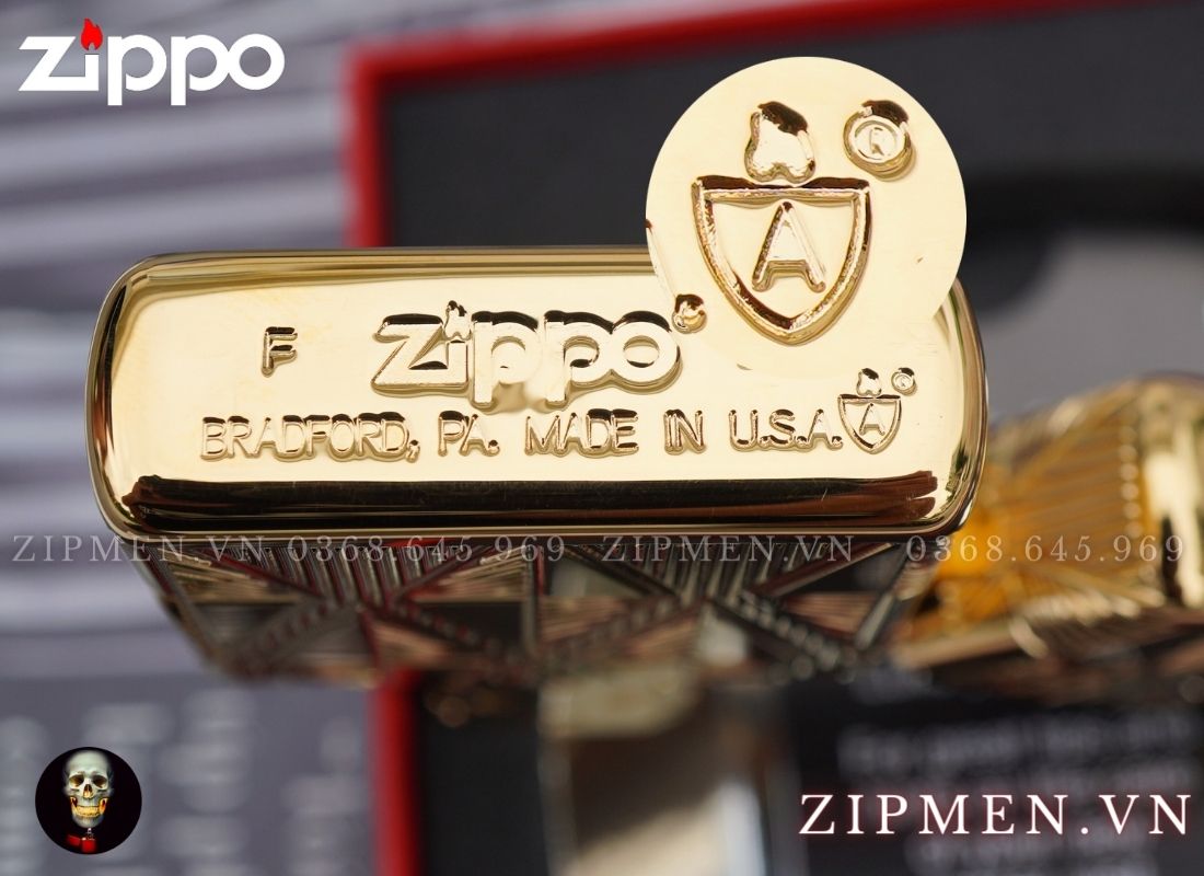 Zippo armor mạ vàng 24k vân kim cương
