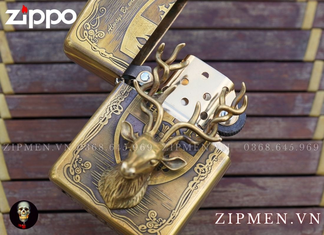 Zippo USA xuất Nhật cao cấp emblem đầu hươu