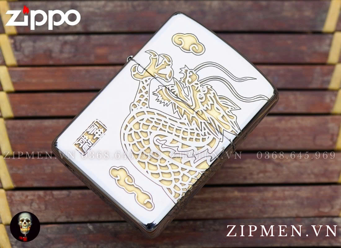 Bật lửa Zippo USA Armor cao cấp rồng cuộn màu vàng