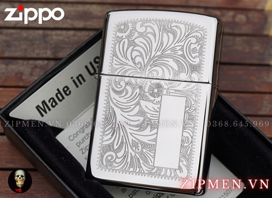 Bật lửa zippo hoa ven Ý Venetian trắng Z352