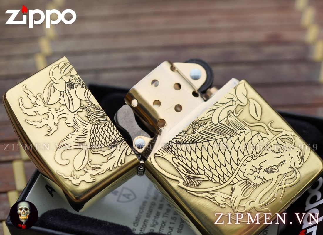 bật lửa zippo armor cá chép bông sen
