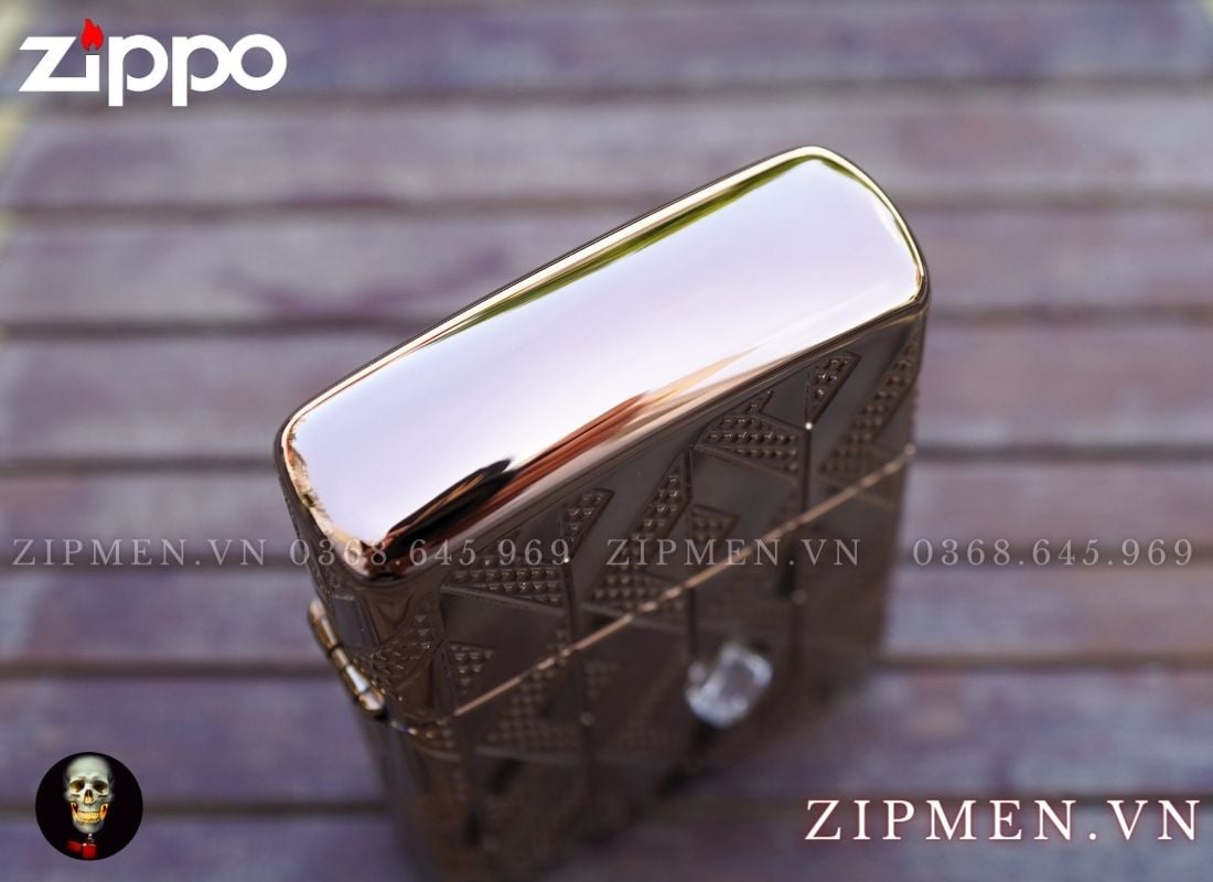 Zippo armor mạ vàng hồng vân kim cương