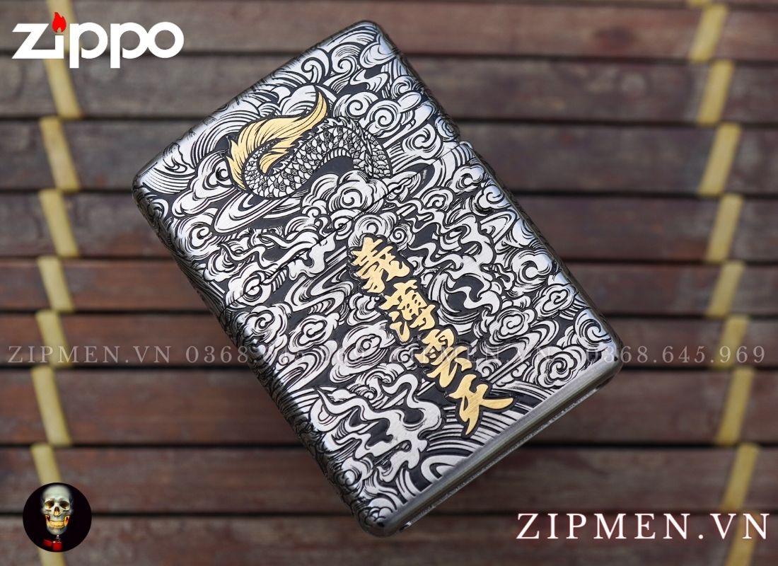 Bật lửa zippo xuất Nhật bọc thép trắng chủ đề quan vân trường