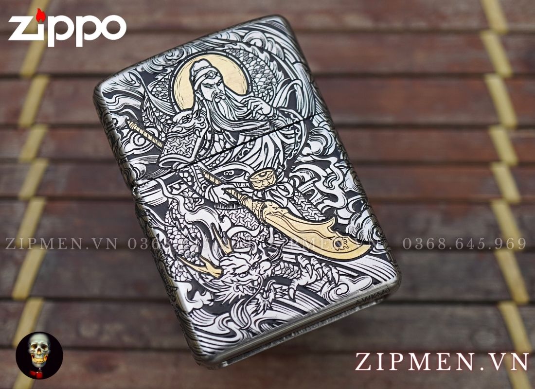 Bật lửa zippo xuất Nhật bọc thép trắng chủ đề quan vân trường
