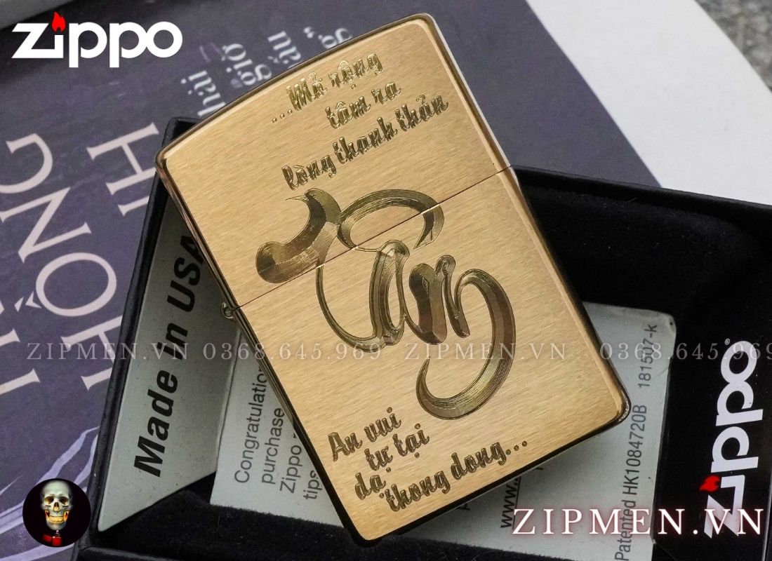 Bật lửa zippo USA khắc CNC chữ tâm câu thơ