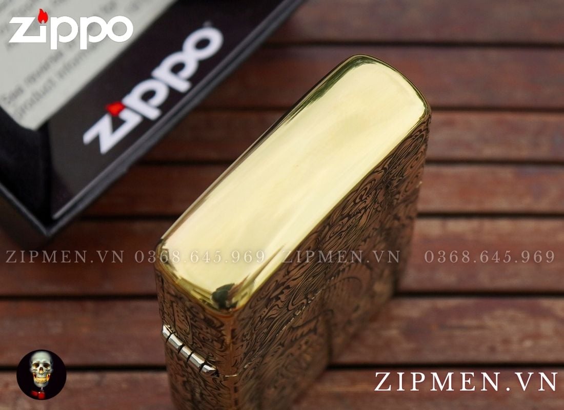 Hộp quẹt zippo armor chủ đề rồng vàng châu Á limited edition