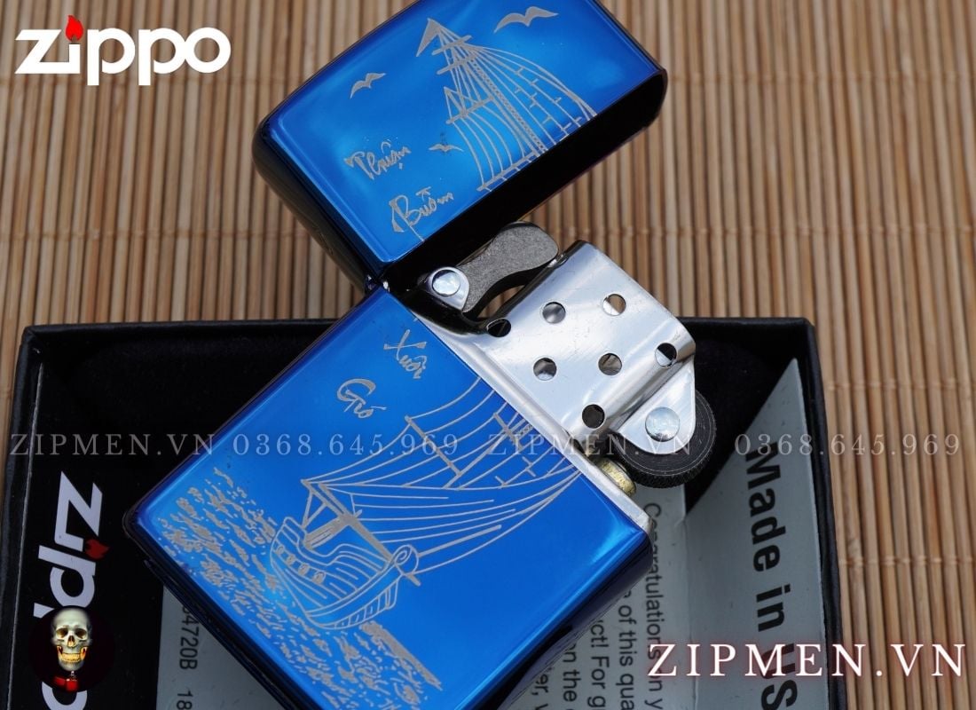 Zippo thuận buồm xuôi gió xanh saphire