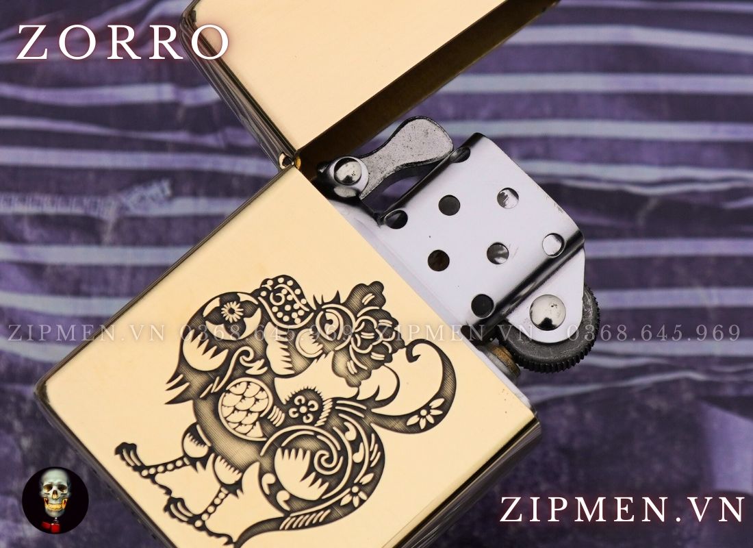 Bật lửa zorro chính hãng đồng khối khắc 12 con giáp năm con gà