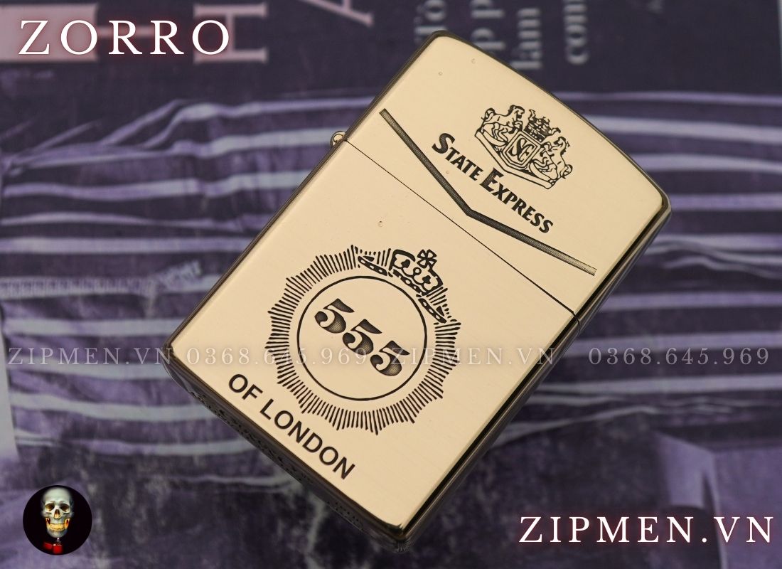 Bật lửa zorro chính hãng đồng thau nguyên khối logo 555
