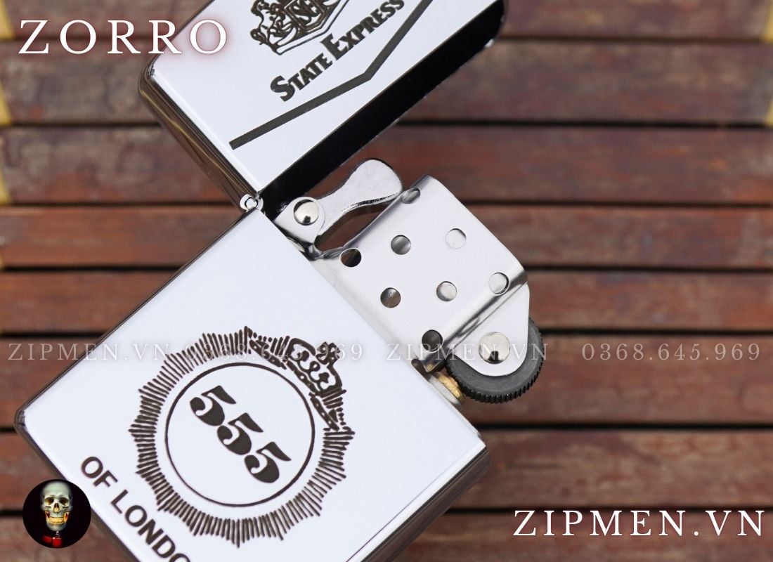 Bật lửa zorro 555 trắng bóng giá rẻ