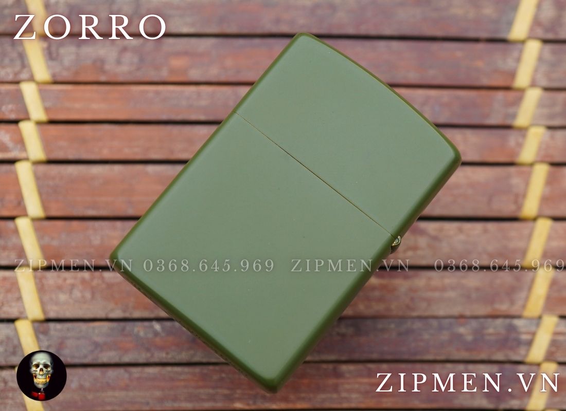 Bật lửa zorro chính hãng đồng thau sơn tĩnh điện màu xanh bộ đội siêu bền