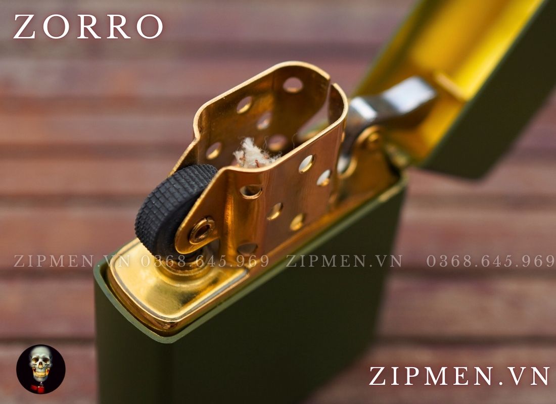 Bật lửa zorro chính hãng đồng thau sơn tĩnh điện màu xanh bộ đội siêu bền