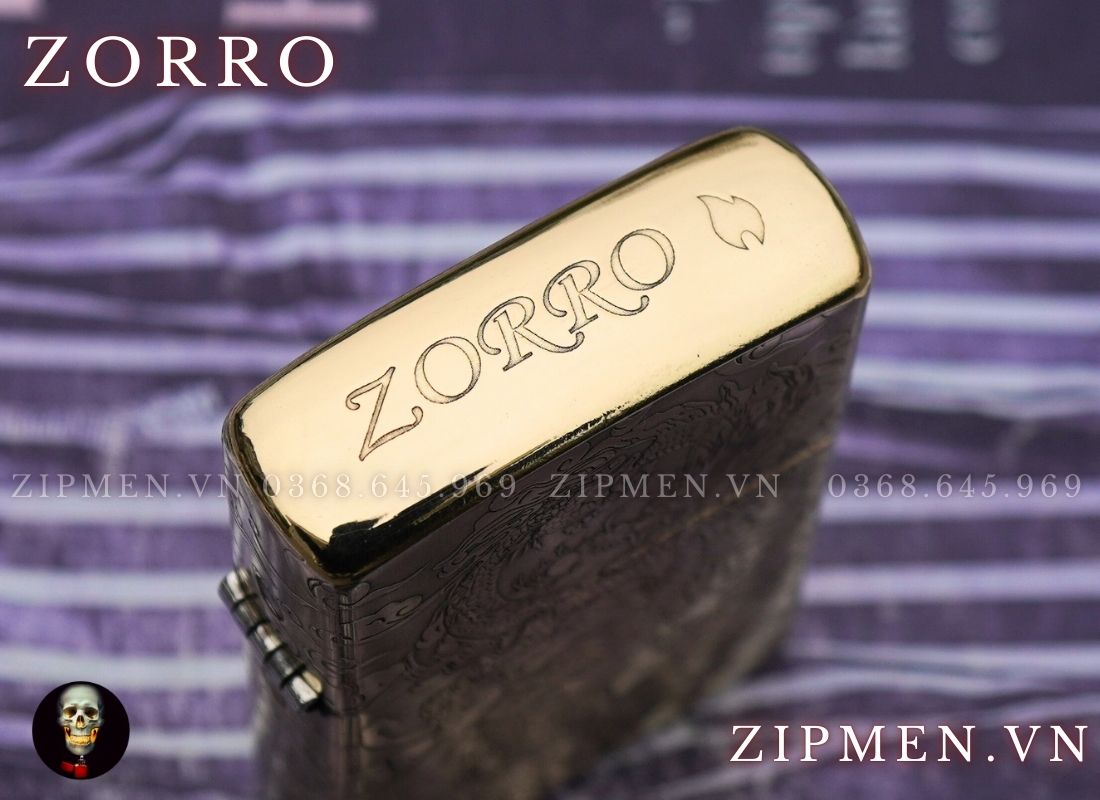 Bật lửa zorro chính hãng hình rồng vàng cuộn ngọc