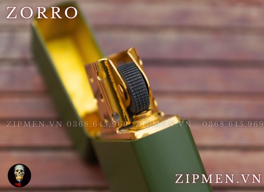 Bật lửa zorro chính hãng đồng thau sơn tĩnh điện màu xanh bộ đội siêu bền