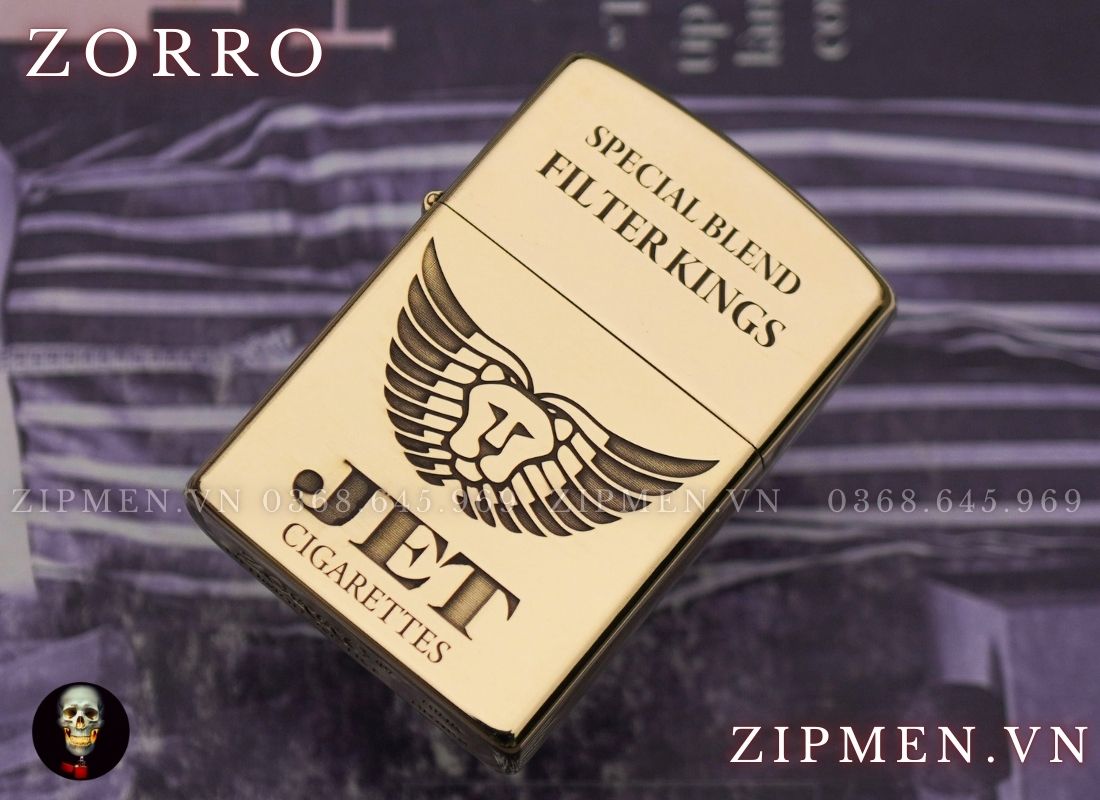 Bật lửa zorro logo bao thuốc jet vàng