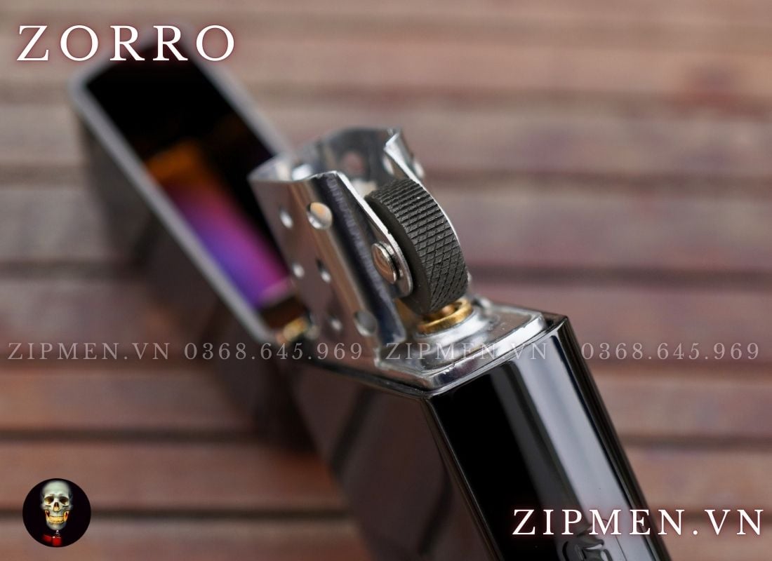 Hộp quẹt zorro ebony đen bóng supper brass titanium black