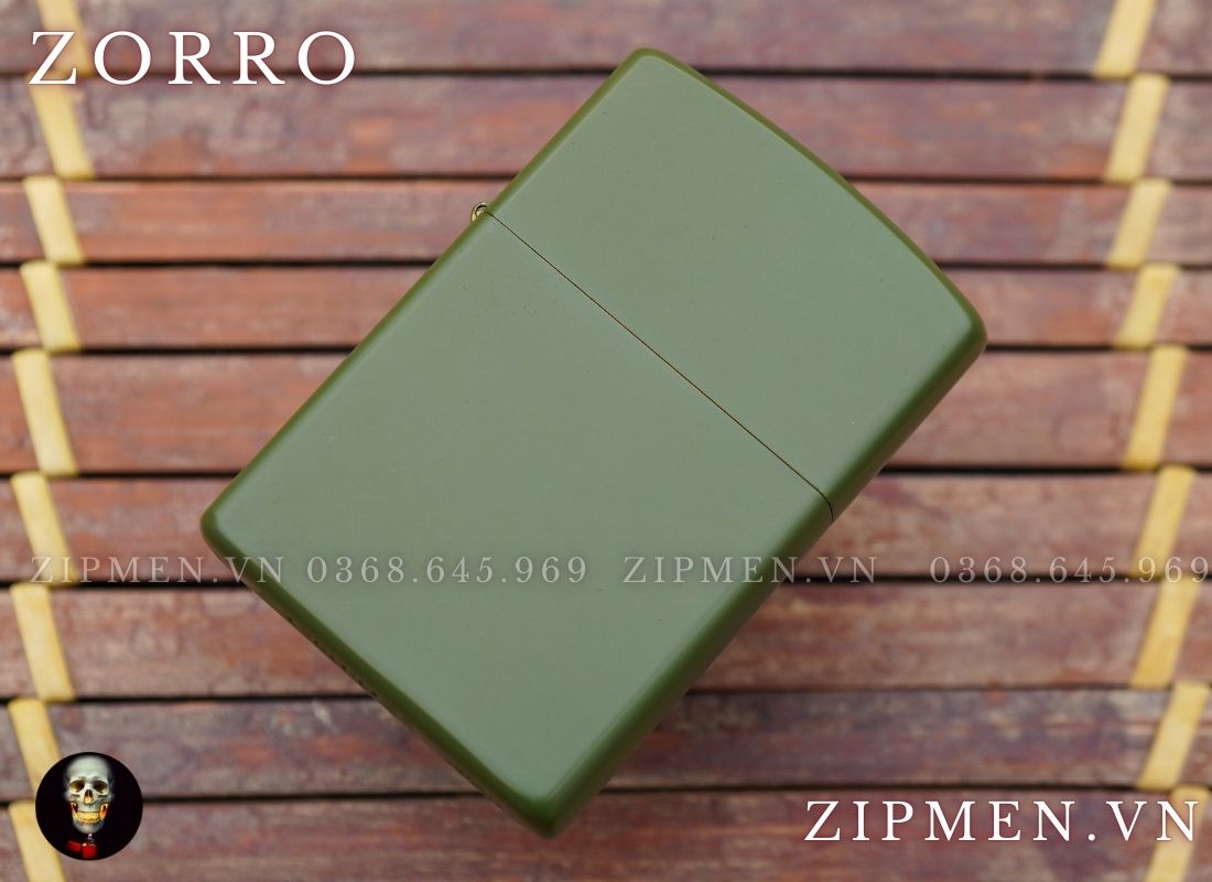 Bật lửa zorro chính hãng đồng thau sơn tĩnh điện màu xanh bộ đội siêu bền