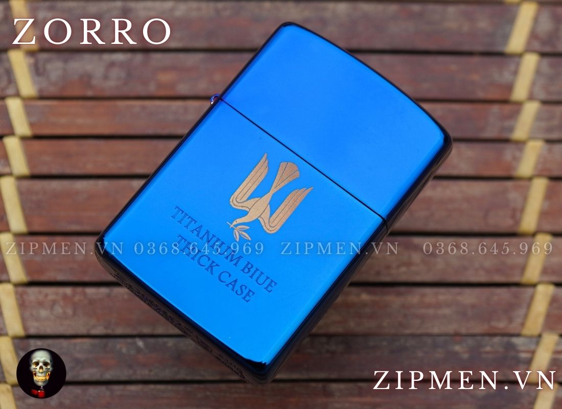 Bật lửa zorro supper brass mạ titanium xanh peace chủ đề hoà bình