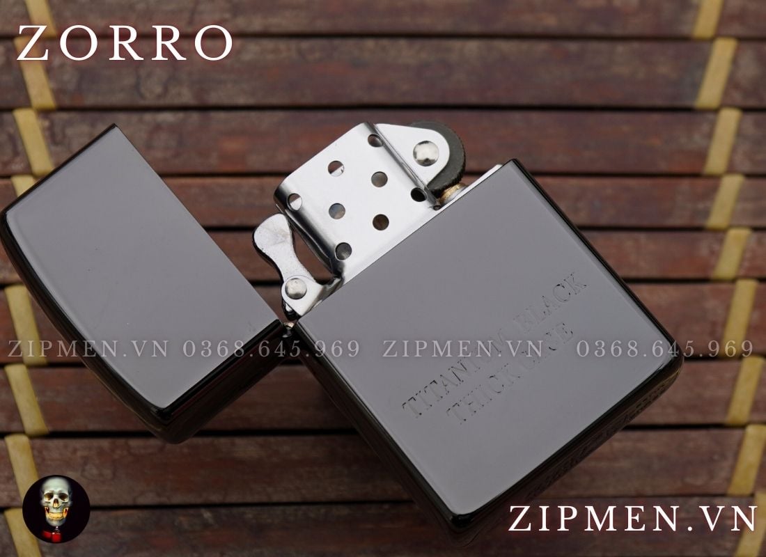 Hộp quẹt zorro ebony đen bóng supper brass titanium black