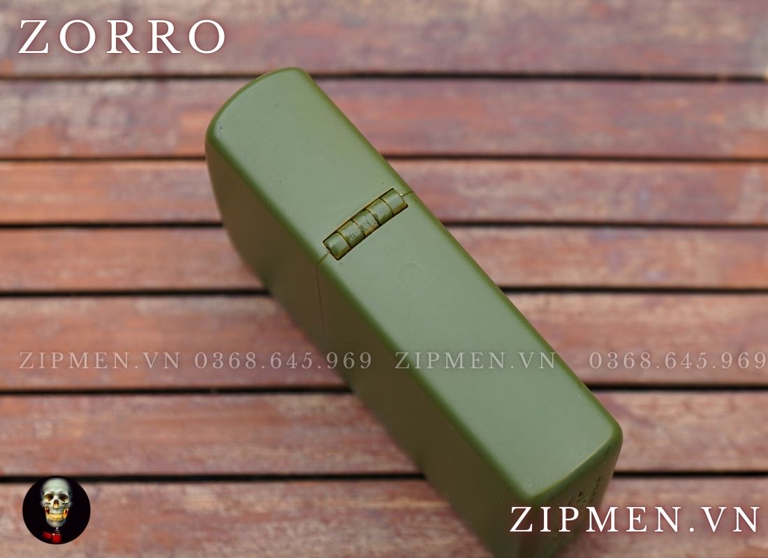 Bật lửa zorro chính hãng đồng thau sơn tĩnh điện màu xanh bộ đội siêu bền