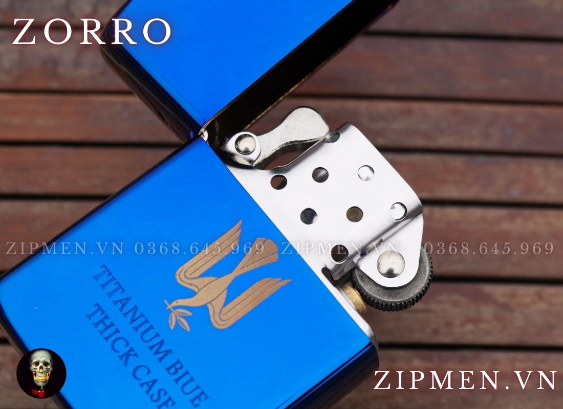 Bật lửa zorro supper brass mạ titanium xanh peace chủ đề hoà bình