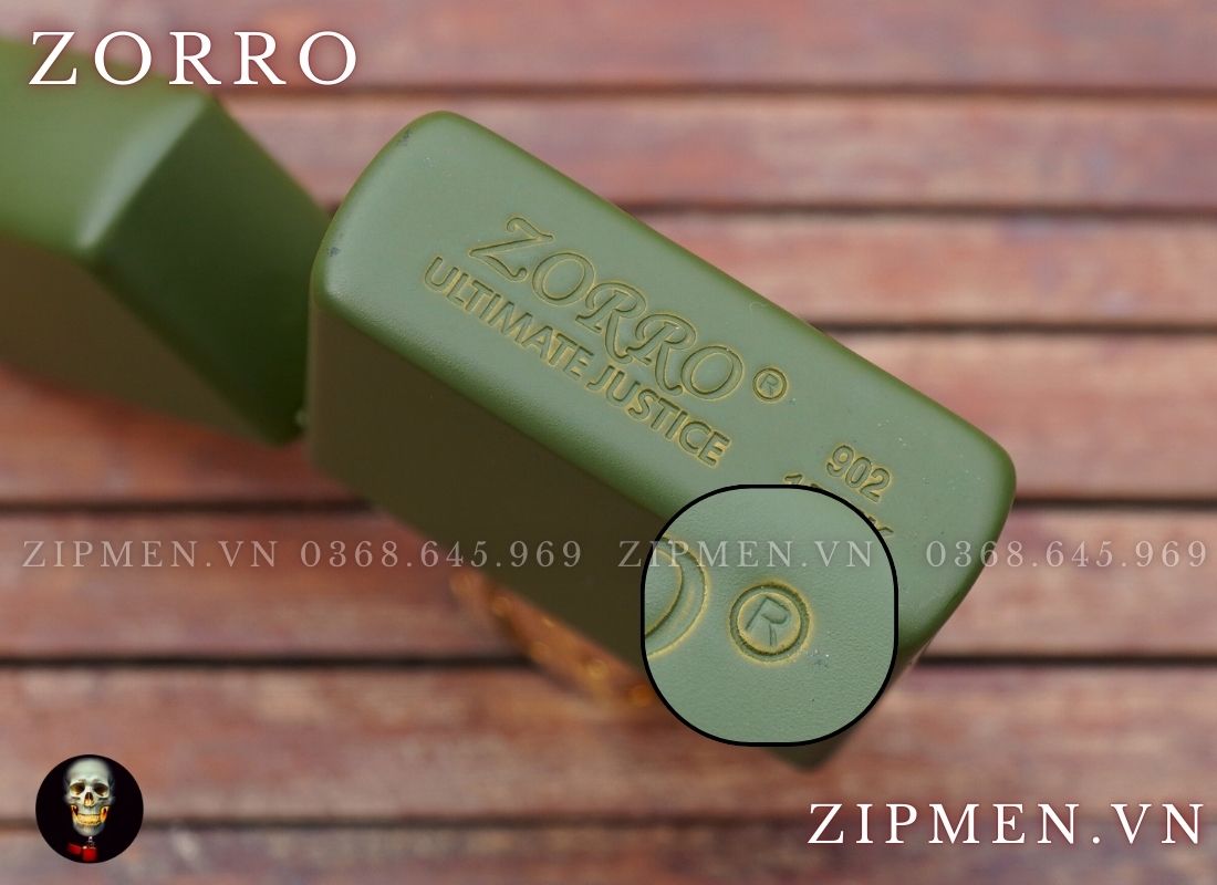 Bật lửa zorro chính hãng đồng thau sơn tĩnh điện màu xanh bộ đội siêu bền