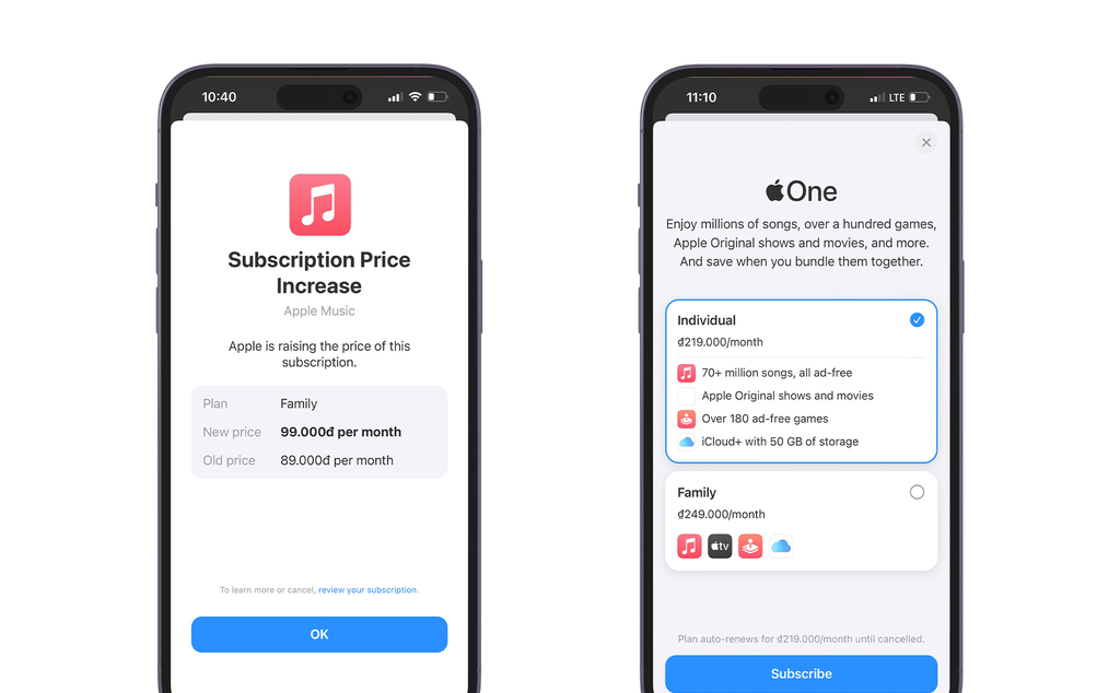 Dịch vụ Apple đang dùng đã thông báo tăng giá