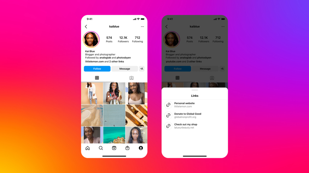 Instagram cho phép người dùng chèn 5 liên kết trong tiểu sử
