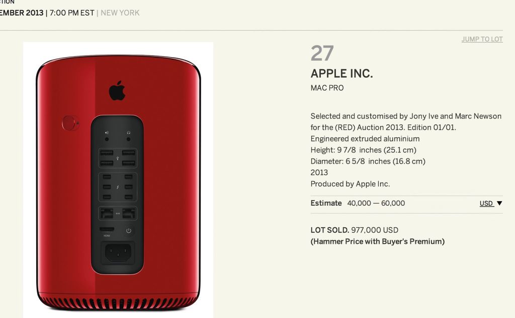 Apple đã từng làm ra một chiếc Mac Pro màu đỏ và được bán đấu giá 977.000 USD