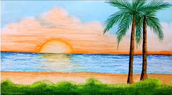 Hướng dẫn vẽ tranh phong cảnh biển đơn giản của học sinh