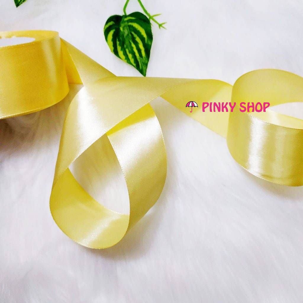 Ruy băng, daay ruy băng lụa màu vàng kem Pinky Shop 4 cm (còn gọi là ruy băng 4 phân, 4p, có bề rộng 4 cm) Mã RBLVK14