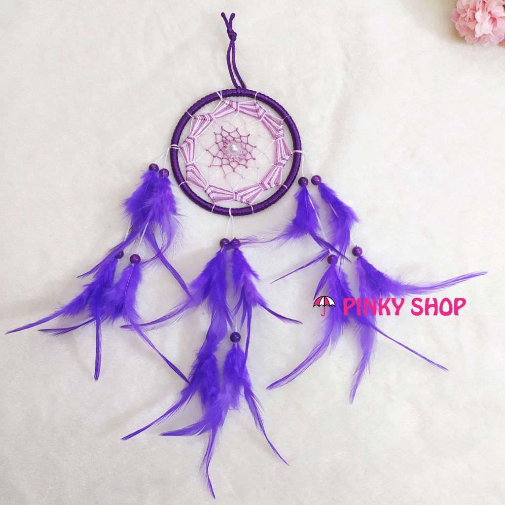 Dreamcatcher handmade màu tím đậm 2 lưới rẻ quạt - Mã DRTĐ2