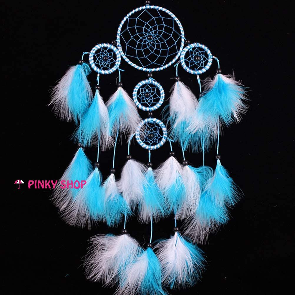 Dreamcatcher treo tường, Dreamcatcher handmade, dream catcher handmade gắn lông vũ màu xanh decor phòng xinh lung linh Pinky Shop mã DRD44 [Tặng kèm đinh 3 chân và thiệp handmade]