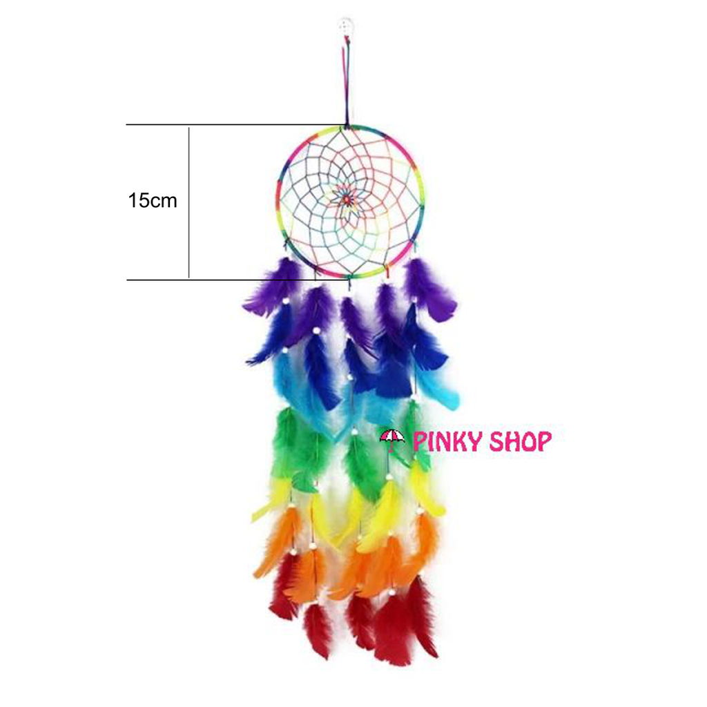 [Hàng y hình, Tặng kèm đinh 3 chân và thiệp handmade] Dreamcatcher treo tường, Dreamcatcher handmade, dream catcher handmade 7 sắc cầu vồng rực rỡ decor trang trí nhà, Pinky Shop chuyên sản phẩm và phụ kiện handmade mã DRC7C