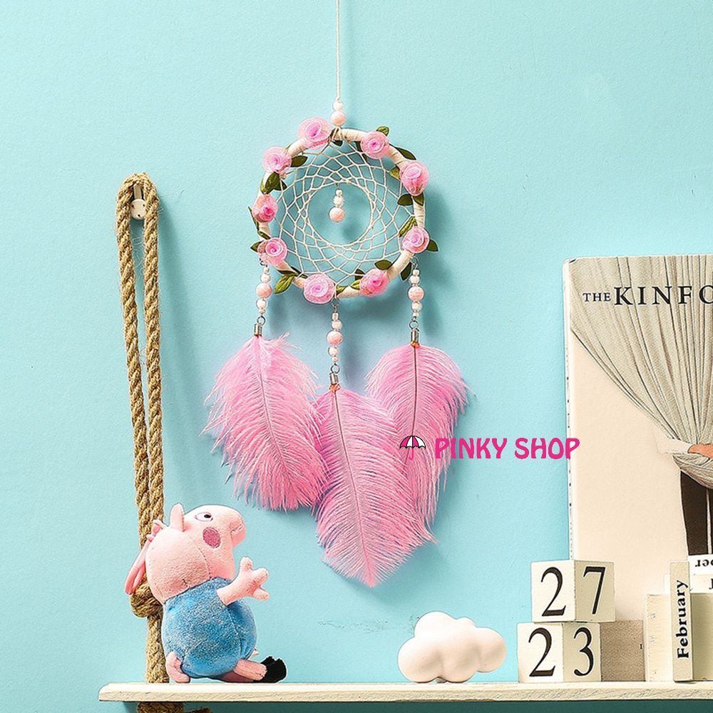 Dreamcatcher treo tường, Dreamcatcher handmade, dream catcher handmade màu hồng decor phòng thiết kế hoa xinh xắn đáng yêu Pinky Shop mã DRD45 [Đảm bảo hàng y hình 100%]