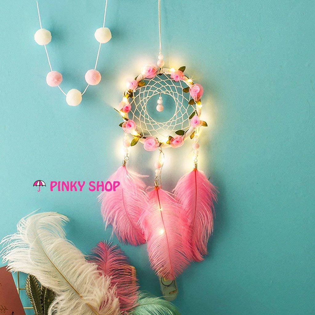 Dreamcatcher treo tường, Dreamcatcher handmade, dream catcher handmade màu hồng decor phòng thiết kế hoa xinh xắn đáng yêu Pinky Shop mã DRD45 [Đảm bảo hàng y hình 100%]