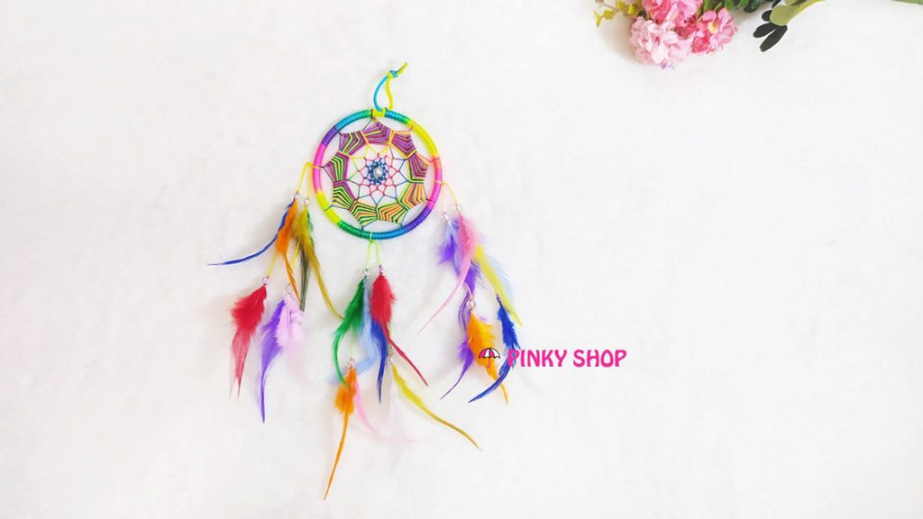 Dreamcatcher handmade màu cầu vồng 1 lưới rẻ quạt - Mã DRCV1