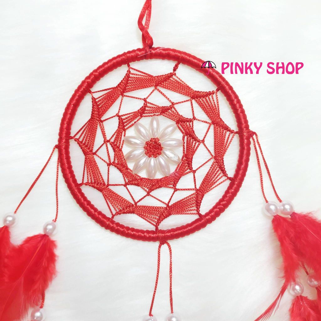 Dreamcatcher handmade màu đỏ 4 kiểu đan lưới rẻ quạt 4 - Mã DRĐR4