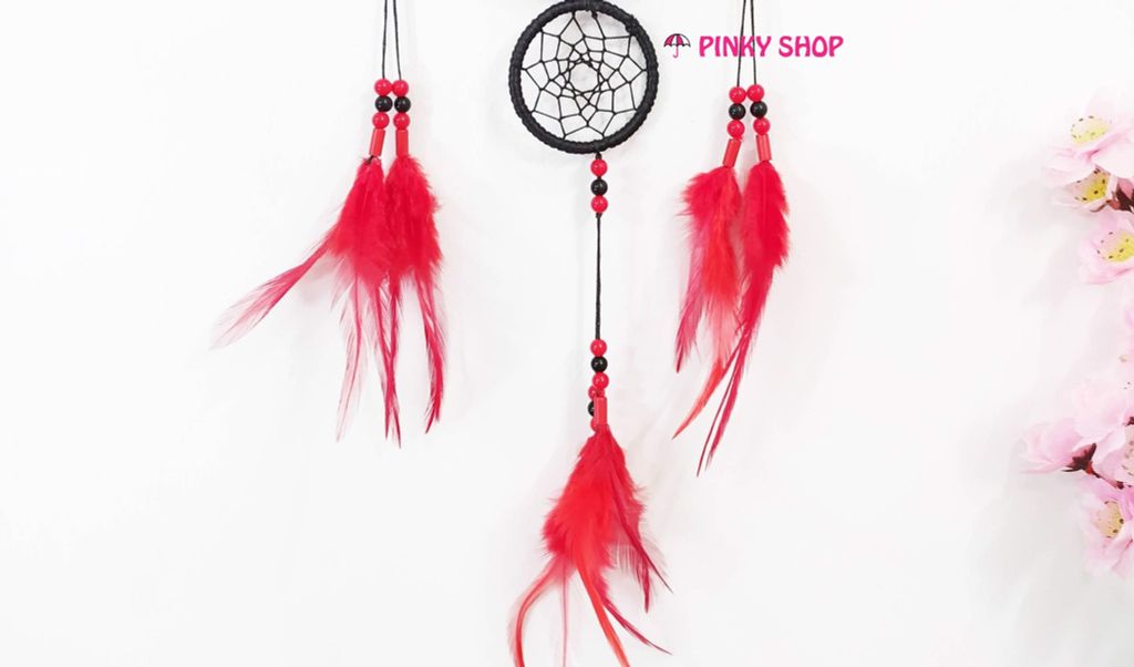 Dreamcatcher handmade màu đỏ đen trang trí nhà xinh yêu - Mã DRDĐ1