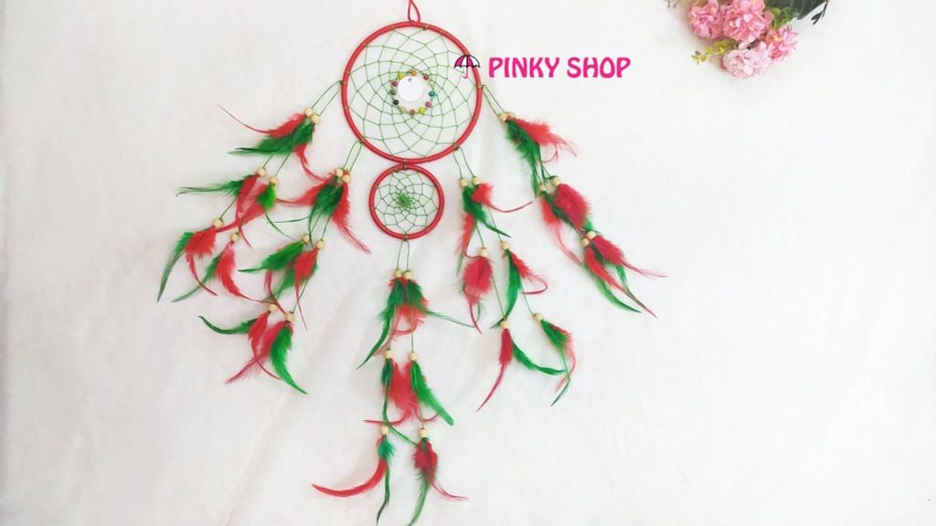 Dreamcatcher handmade màu đỏ trang trí tiệc xinh lung linh - Mã DRĐT1