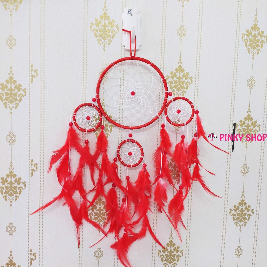 Dreamcatcher handmade Pinky Shop màu đỏ trang trí nhà cửa xinh lung linh - Mã DRD45