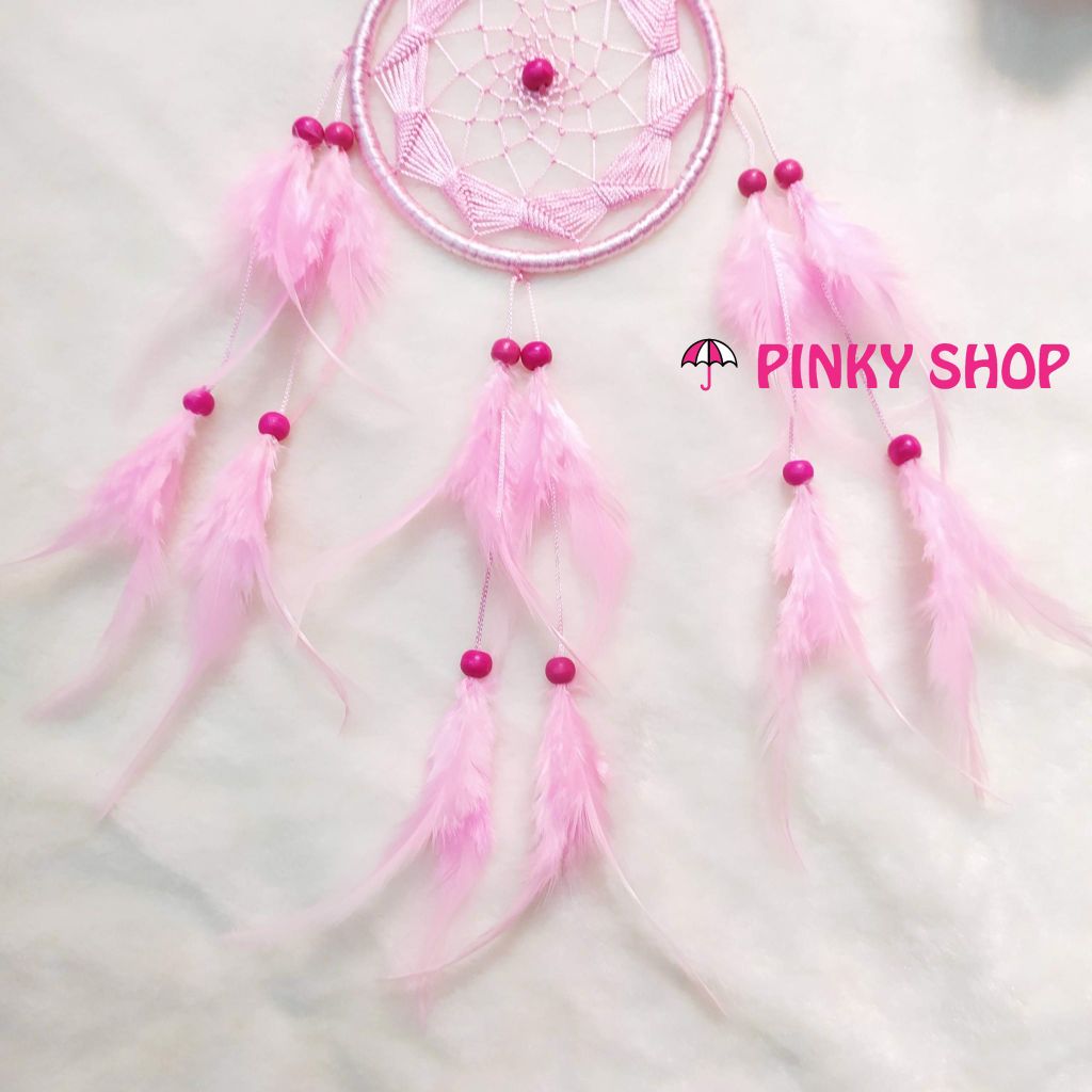 Dreamcatcher handmade màu hồng nhạt 1 lưới rẻ quạt - Mã DRHN1