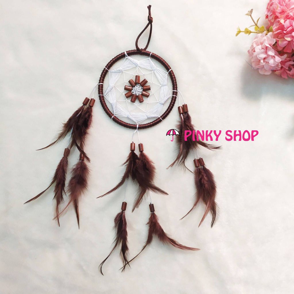 Dreamcatcher handmade màu nâu 1 hình bông hoa trang trí nhà Vintage - Mã DRNV1