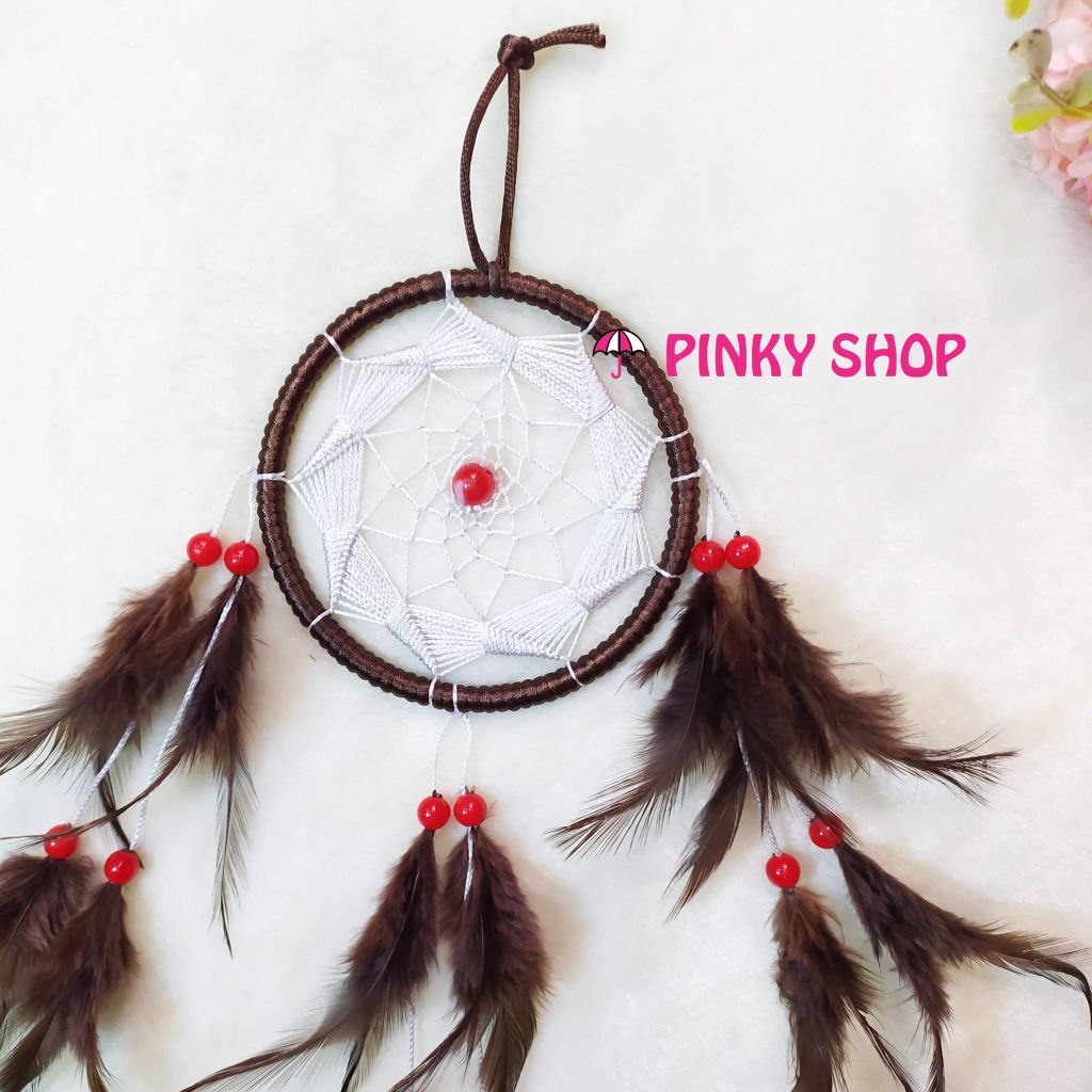 Dreamcatcher handmade màu nâu 2 lưới rẻ quạt - Mã DRN2