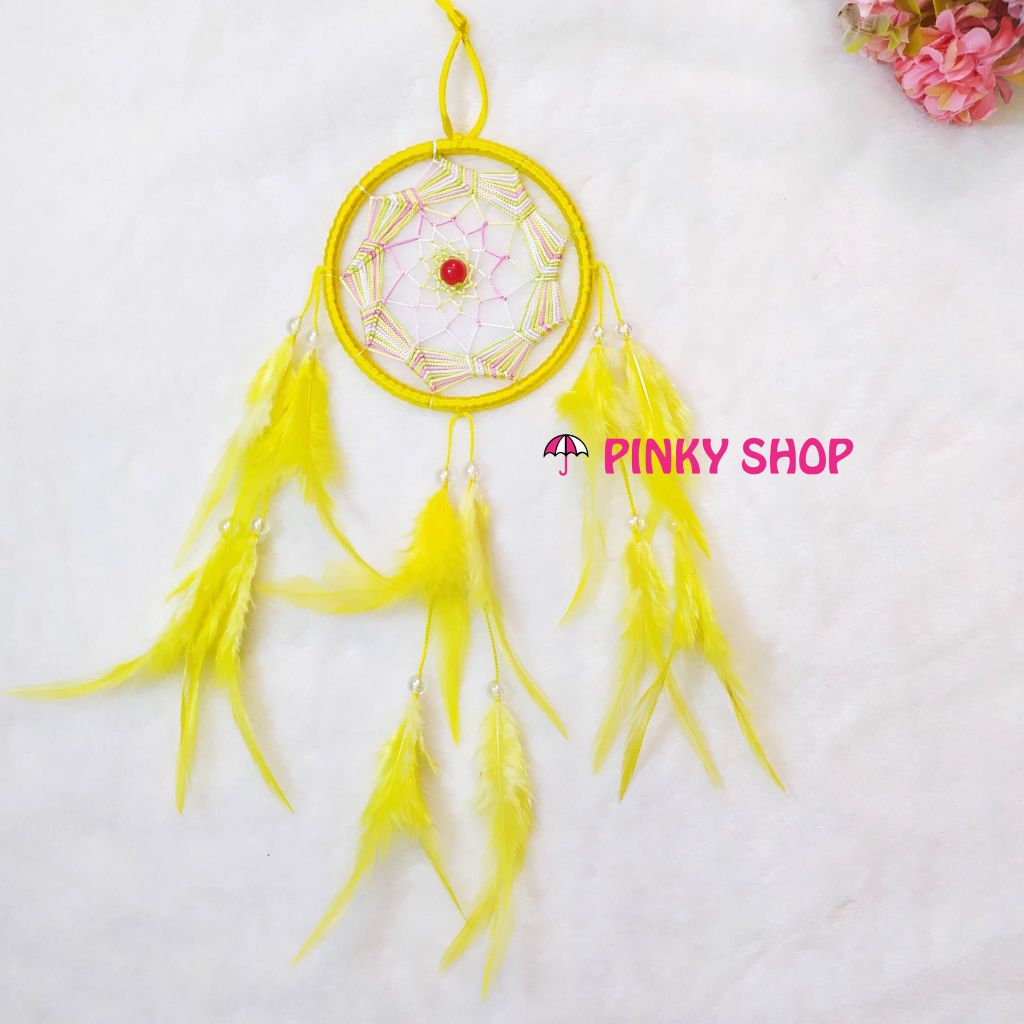 Dreamcatcher handmade màu vàng lưới hình rẻ quạt 2 - Mã DRVR2