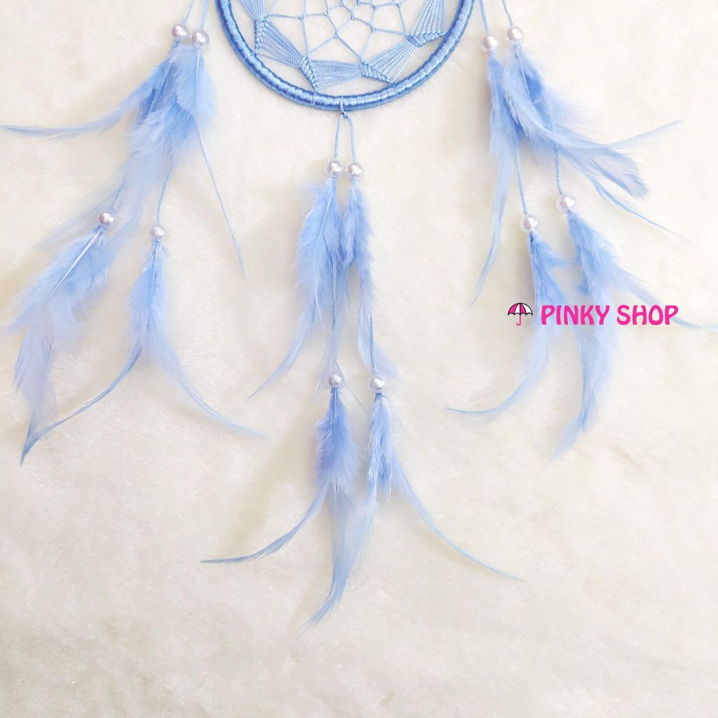 Dreamcatcher handmade màu xanh dương nhạt 1 lưới rẻ quạt - Mã DRXDN1