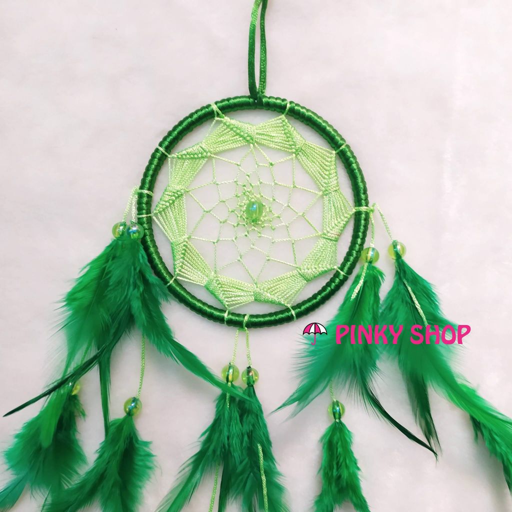 Dreamcatcher handmade màu xanh lá 1 lưới rẻ quạt - Mã DRXLR1