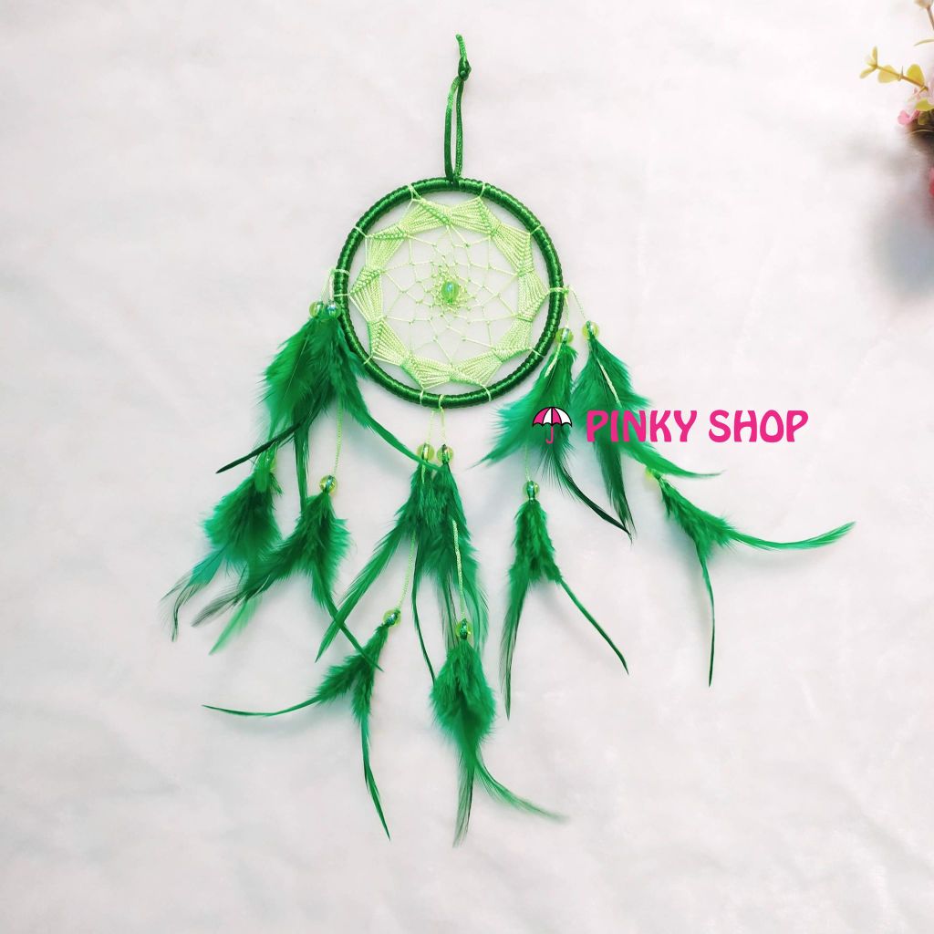 Dreamcatcher handmade màu xanh lá 1 lưới rẻ quạt - Mã DRXLR1